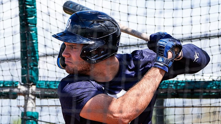 Detroit Tigers prospect Josue Briceño bats at practice during spring training at TigerTown in Lakeland on Friday, Feb. 20, 2025. Detroit Tigers prospect Josue Briceño bats at practice during spring training at TigerTown in Lakeland on Friday, Feb. 20, 2025.
