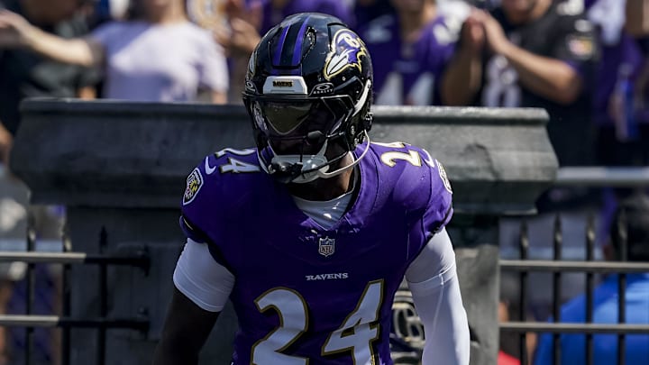 Sep 14, 2025; Baltimore, Maryland, USA; Baltimore Ravens safety Malaki Starks (24) before the game against the Cleveland Browns at M&T Bank Stadium. Mandatory Credit: Mitch Stringer-Imagn Images Sep 14, 2025; Baltimore, Maryland, USA; Baltimore Ravens safety Malaki Starks (24) before the game against the Cleveland Browns at M&T Bank Stadium. Mandatory Credit: Mitch Stringer-Imagn Images