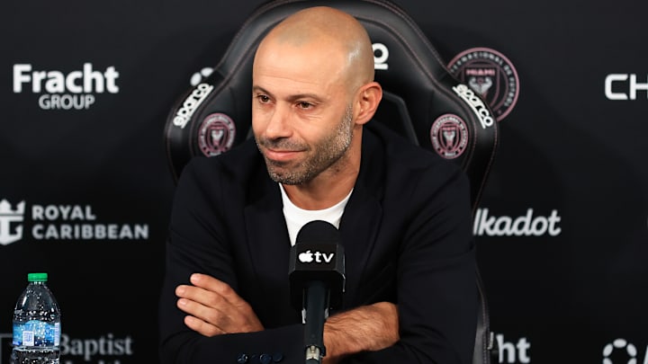 Javier Mascherano listens to a question during his first media conference as Inter Miami's new head coach.