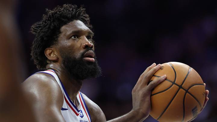 Philadelphia 76ers center Joel Embiid (21) shoots a foul shot against the Boston Celtics during the fourth quarter at Xfinity Mobile Arena on Apr. 30, 2026.