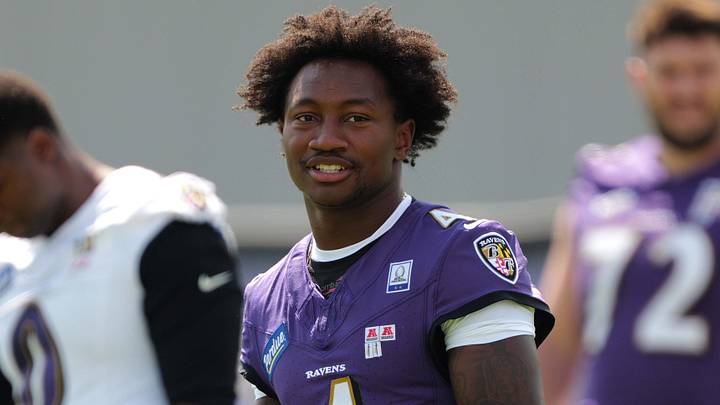 Jul 29, 2026; Ownings Mills, MD, USA; Baltimore Ravens wide receiver Zay Flowers (4) during practice at the Under Armour Performance Center. Mandatory Credit: Mitch Stringer-Imagn Images Jul 29, 2026; Ownings Mills, MD, USA; Baltimore Ravens wide receiver Zay Flowers (4) during practice at the Under Armour Performance Center. Mandatory Credit: Mitch Stringer-Imagn Images