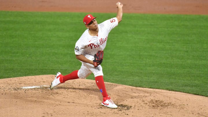 Ranger Suarez of Philadelphia Phillies throws pitch against Houston Astros Ranger Suarez of Philadelphia Phillies throws pitch against Houston Astros