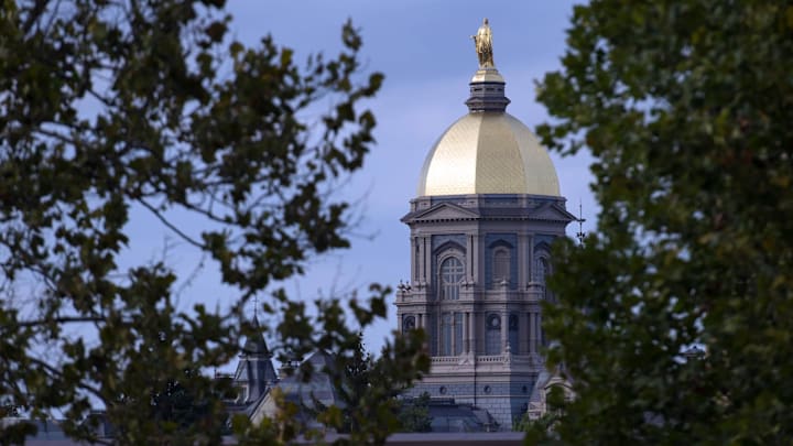 Oct 15, 2016; South Bend, IN, USA; A general view of the Golden Dome at the University of Notre Dame before the game between the Notre Dame Fighting Irish and the Stanford Cardinal at Notre Dame Stadium.