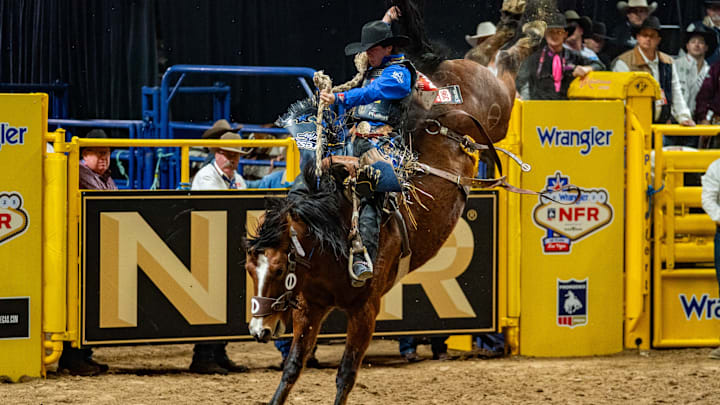 Stetson Wright riding a bucking horse