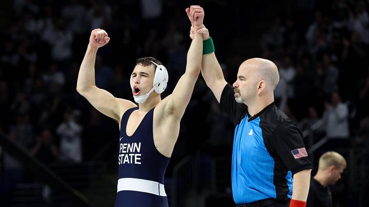 Penn State Nittany Lions wrestler Luke Lilledahl has his arm raised after winning the 125-pound title at the Big Ten Wrestling Championships at Bryce Jordan Center. Penn State Nittany Lions wrestler Luke Lilledahl has his arm raised after winning the 125-pound title at the Big Ten Wrestling Championships at Bryce Jordan Center.