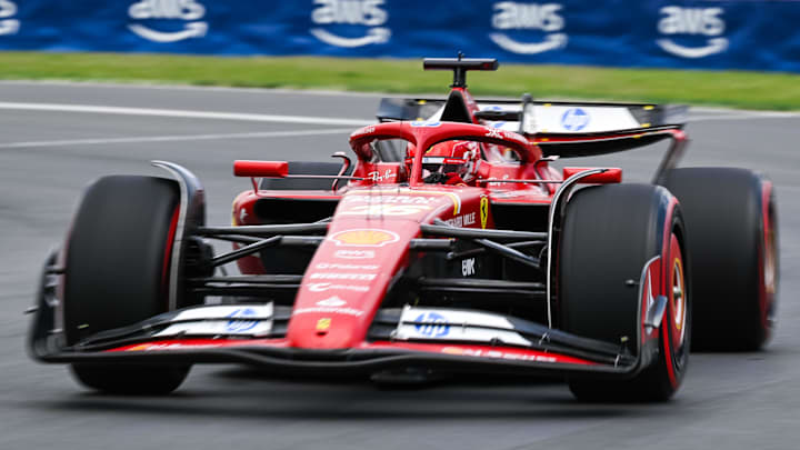 Jun 8, 2024; Montreal, Quebec, CAN; Ferrari driver Charles Leclerc (MCO) races during FP3 practice session of the Canadian Grand Prix at Circuit Gilles Villeneuve. Mandatory Credit: David Kirouac-USA TODAY Sports Jun 8, 2024; Montreal, Quebec, CAN; Ferrari driver Charles Leclerc (MCO) races during FP3 practice session of the Canadian Grand Prix at Circuit Gilles Villeneuve. Mandatory Credit: David Kirouac-USA TODAY Sports