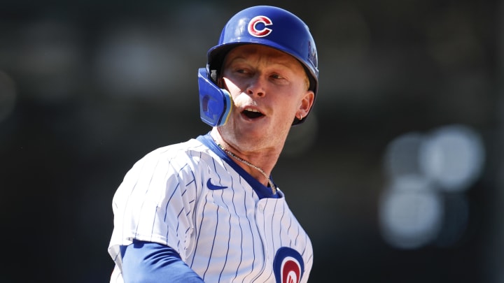 Apr 25, 2024; Chicago, Illinois, USA; Chicago Cubs centerfielder Pete Crow-Armstrong (52) rounds the bases after hitting a two-run home run against the Houston Astros during the sixth inning at Wrigley Field
