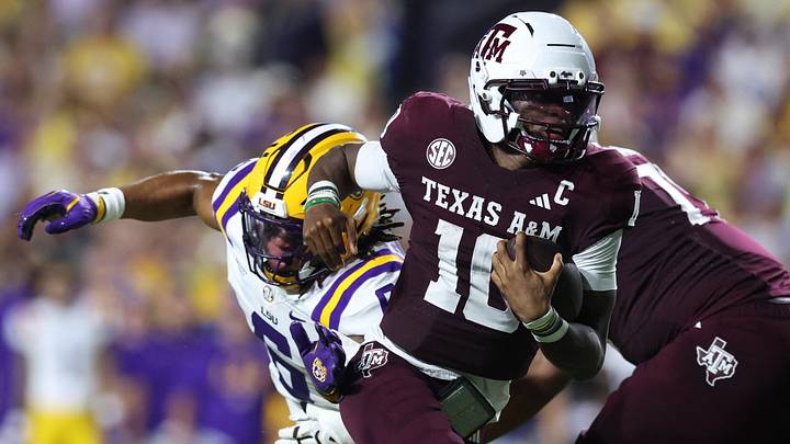 Sep 26, 2026; Baton Rouge, Louisiana, USA; LSU Tigers linebacker TJ Dottery (6) pressures Texas A&M Aggies quarterback Marcel Reed (10) during the second quarter Tiger Stadium. Mandatory Credit: Stephen Lew-Imagn Images Sep 26, 2026; Baton Rouge, Louisiana, USA; LSU Tigers linebacker TJ Dottery (6) pressures Texas A&M Aggies quarterback Marcel Reed (10) during the second quarter Tiger Stadium. Mandatory Credit: Stephen Lew-Imagn Images