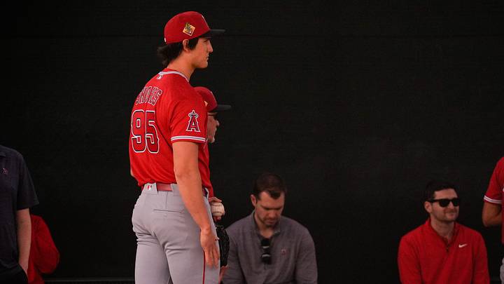 Feb 11, 2026; Tempe, AZ, USA; Los Angeles Angels pitcher Chase Shores during pitchers and catchers workouts at Tempe Diablo Stadium in Tempe Arizona. Mandatory Credit: Arianna Grainey-Imagn Images Feb 11, 2026; Tempe, AZ, USA; Los Angeles Angels pitcher Chase Shores during pitchers and catchers workouts at Tempe Diablo Stadium in Tempe Arizona. Mandatory Credit: Arianna Grainey-Imagn Images