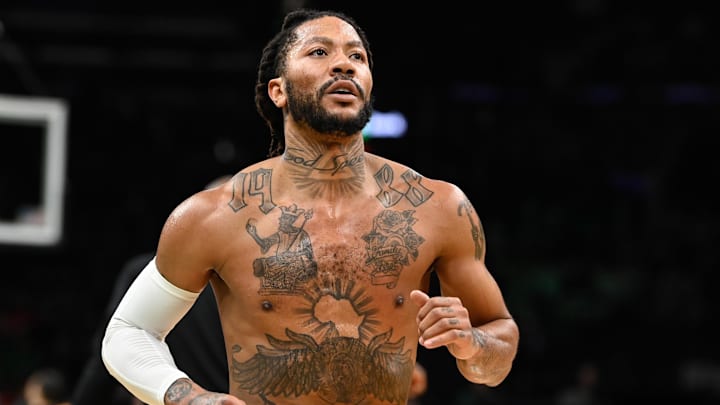 Memphis Grizzlies guard Derrick Rose (23) warms up before a game against the Boston Celtics at TD Garden. Mandatory Credit: Eric Canha-Imagn Images Memphis Grizzlies guard Derrick Rose (23) warms up before a game against the Boston Celtics at TD Garden. Mandatory Credit: Eric Canha-Imagn Images