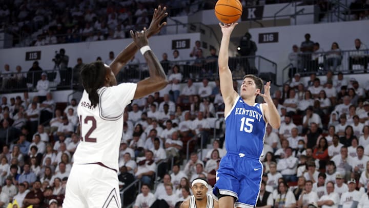 Feb 27, 2024; Starkville, Mississippi, USA; Kentucky Wildcats guard Reed Sheppard (15)