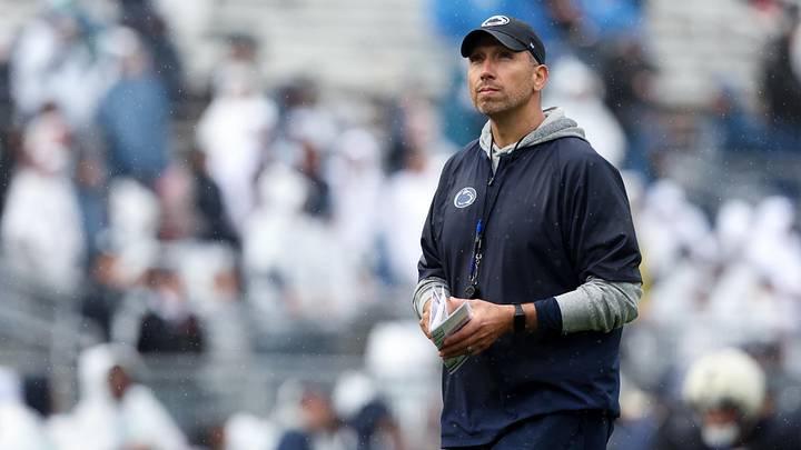 Penn State Nittany Lions head coach Matt Campbell looks on from the field during the Blue-White Spring game at Beaver Stadium. Penn State Nittany Lions head coach Matt Campbell looks on from the field during the Blue-White Spring game at Beaver Stadium.