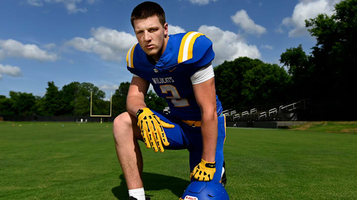 Dandy Dozen top football recruit selection for 2025 TSSAA season, Donelson Christian Academy tight end Carson Sneed Wednesday, June 19, 2025, in Nashville, Tenn.