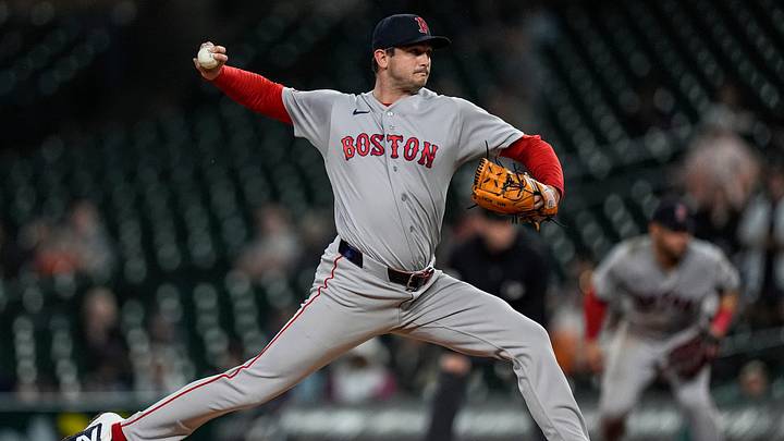 Boston Red Sox pitcher Garrett Whitlock (22) throws against Detroit Tigers during the ninth inning at Comerica Park in Detroit on Monday, May 4, 2026.