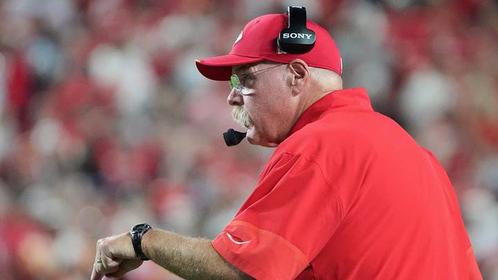 Sep 20, 2026; Kansas City, Missouri, USA;  Kansas City Chiefs head coach Andy Reid reacts after a play against the Indianapolis Colts during the third quarter at GEHA Field at Arrowhead Stadium.  Mandatory Credit: Denny Medley-Imagn Images