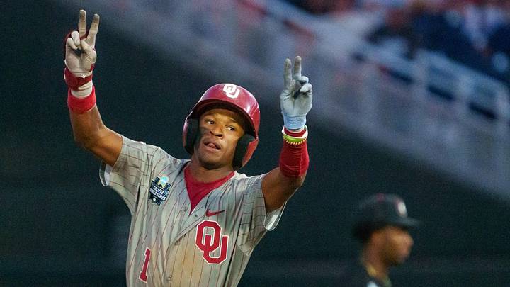 Jun 17, 2026; Omaha, NE, USA; Oklahoma Sooners center fielder Jason Walk (1) celebrates after hitting a home run against the Georgia Bulldogs during the eighth inning at Charles Schwab Field. Mandatory Credit: Dylan Widger-Imagn Images Jun 17, 2026; Omaha, NE, USA; Oklahoma Sooners center fielder Jason Walk (1) celebrates after hitting a home run against the Georgia Bulldogs during the eighth inning at Charles Schwab Field. Mandatory Credit: Dylan Widger-Imagn Images