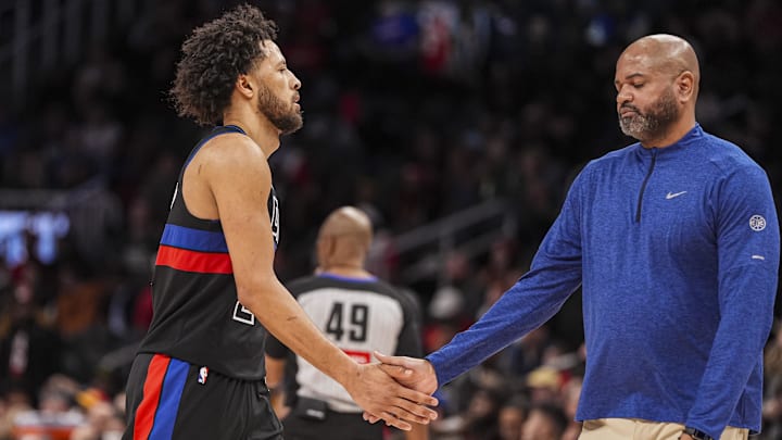 Jan 22, 2025; Atlanta, Georgia, USA; Detroit Pistons guard Cade Cunningham (2): Dale Zanine-Imagn Images