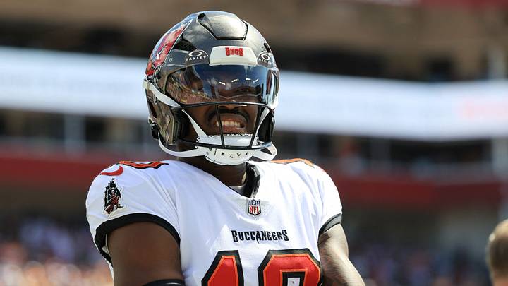 Oct 18, 2026; Tampa, Florida, USA;  Tampa Bay Buccaneers quarterback Jalon Daniels (10) looks on during the first quarter against the Pittsburgh Steelers at Raymond James Stadium.  Mandatory Credit: Kim Klement Neitzel-Imagn Images