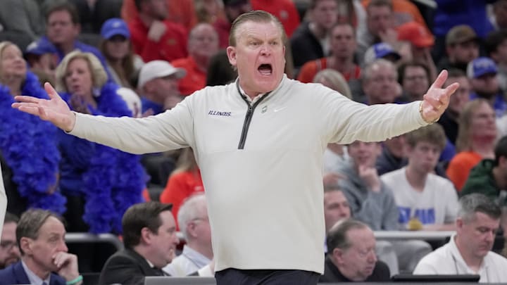 Illinois head coach Brad Underwood is shown during the second half of their second round NCAA men’ s basketball tournament game Sunday, March 23, 2025 at Fiserv Forum in Milwaukee, Wisconsin. Kentucky beat Illinois 84-75. Illinois head coach Brad Underwood is shown during the second half of their second round NCAA men’ s basketball tournament game Sunday, March 23, 2025 at Fiserv Forum in Milwaukee, Wisconsin. Kentucky beat Illinois 84-75.