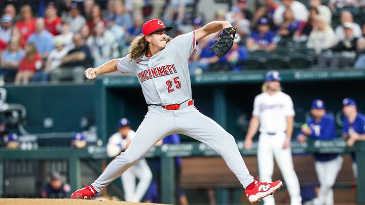 Apr 4, 2026; Arlington, Texas, USA; Cincinnati Reds pitcher Rhett Lowder (25) throws during the first inning against the Texas Rangers at Globe Life Field. Mandatory Credit: Kevin Jairaj-Imagn Images Apr 4, 2026; Arlington, Texas, USA; Cincinnati Reds pitcher Rhett Lowder (25) throws during the first inning against the Texas Rangers at Globe Life Field. Mandatory Credit: Kevin Jairaj-Imagn Images