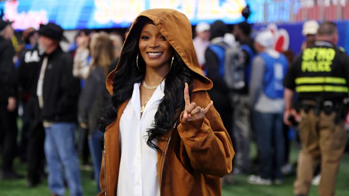 Jan 1, 2025; Atlanta, GA, USA; Loreal Sarkisian, wife of Texas Longhorns head coach Steve Sarkisian, before the Peach Bowl.