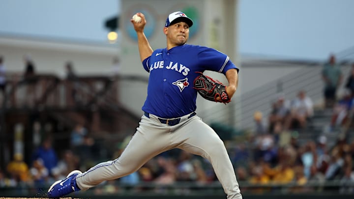 Mar 21, 2024; Bradenton, Florida, USA; Toronto Blue Jays pitcher Paolo Espino (52) throws a pitch