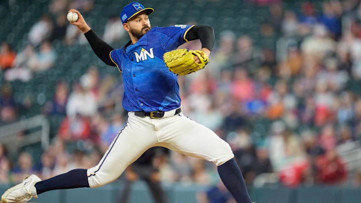 Sep 12, 2025: Minnesota Twins starting pitcher Pablo Lopez (49) pitches against the Arizona Diamondbacks in the fifth inning at Target Field. Sep 12, 2025: Minnesota Twins starting pitcher Pablo Lopez (49) pitches against the Arizona Diamondbacks in the fifth inning at Target Field.