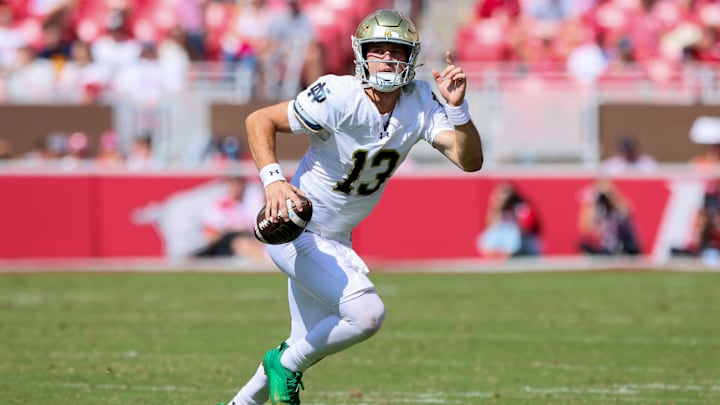 CJ Carr and Notre dame are favored against NC State on Saturday. CJ Carr and Notre dame are favored against NC State on Saturday.