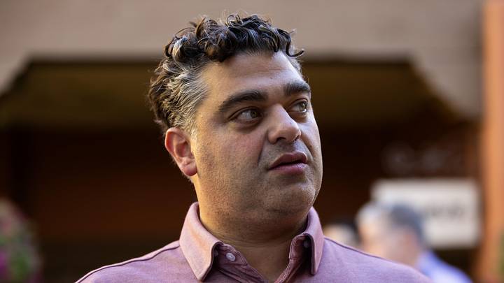 Nov 7, 2023; Scottsdale, AZ, USA; Los Angeles Angels general manager Perry Minasian speaks to the media during the MLB General Manager's Meetings at Omni Scottsdale Resort & Spa. Mandatory Credit: Mark J. Rebilas-Imagn Images
