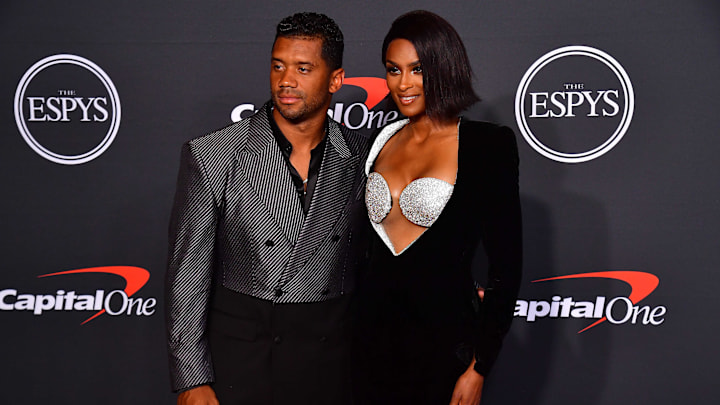 Jul 20, 2022; Los Angeles, CA, USA; Denver Broncos quarterback Russell Wilson and recording artist Ciara arrive at the Red Carpet for the 2022 ESPY at Dolby Theater. 