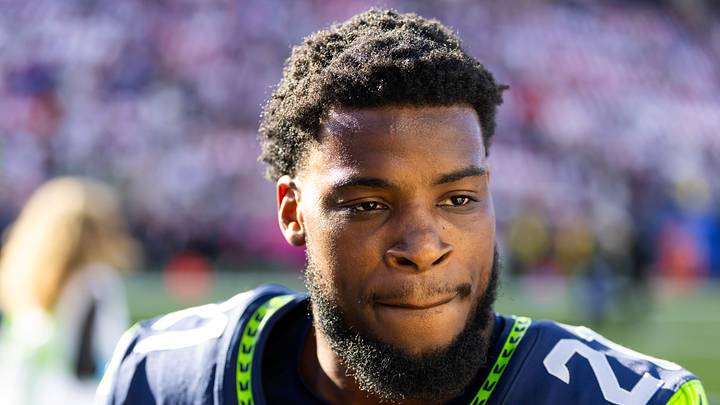 Feb 8, 2026; Santa Clara, CA, USA; Seattle Seahawks cornerback Devon Witherspoon (21) against the New England Patriots during Super Bowl LX at Levi's Stadium. Mandatory Credit: Mark J. Rebilas-Imagn Images