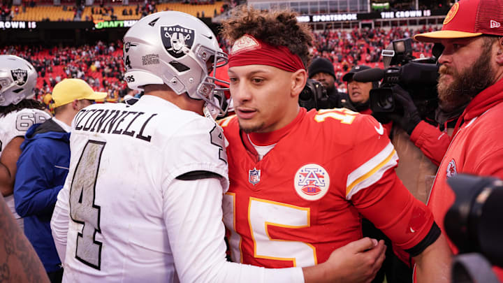 Dec 25, 2023; Kansas City, Missouri, USA; Kansas City Chiefs quarterback Patrick Mahomes (15) Dec 25, 2023; Kansas City, Missouri, USA; Kansas City Chiefs quarterback Patrick Mahomes (15)