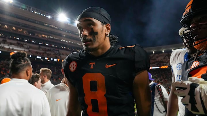 Tennessee quarterback Nico Iamaleava (8) after a NCAA football game between Tennessee and Kentucky in Neyland Stadium on Saturday, Nov. 2, 2024.