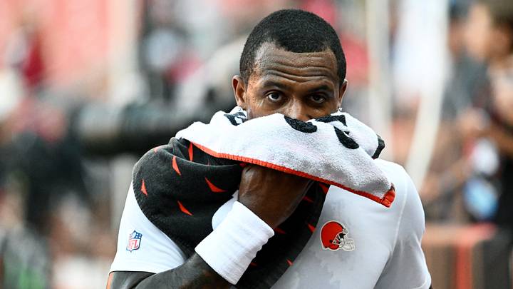 Aug 27, 2026; Cleveland, Ohio, USA; Cleveland Browns quarterback Deshaun Watson (4) is seen prior to the game against the New England Patriots at Huntington Bank Field. Mandatory Credit: Ken Blaze-Imagn Images Aug 27, 2026; Cleveland, Ohio, USA; Cleveland Browns quarterback Deshaun Watson (4) is seen prior to the game against the New England Patriots at Huntington Bank Field. Mandatory Credit: Ken Blaze-Imagn Images