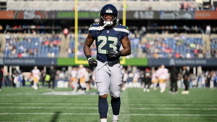 Oct 11, 2026; Seattle, Washington, USA; Seattle Seahawks running back Emanuel Wilson (23) warms up before a game against the San Francisco 49ers at Lumen Field. Mandatory Credit: Steven Bisig-Imagn Images Oct 11, 2026; Seattle, Washington, USA; Seattle Seahawks running back Emanuel Wilson (23) warms up before a game against the San Francisco 49ers at Lumen Field. Mandatory Credit: Steven Bisig-Imagn Images