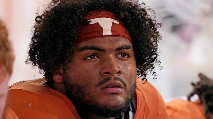 Texas Longhorns offensive lineman Trevor Goosby (74) rests during a game against the Texas El Paso Miners at Darrell K Royal-Texas Memorial Stadium. Texas Longhorns offensive lineman Trevor Goosby (74) rests during a game against the Texas El Paso Miners at Darrell K Royal-Texas Memorial Stadium.