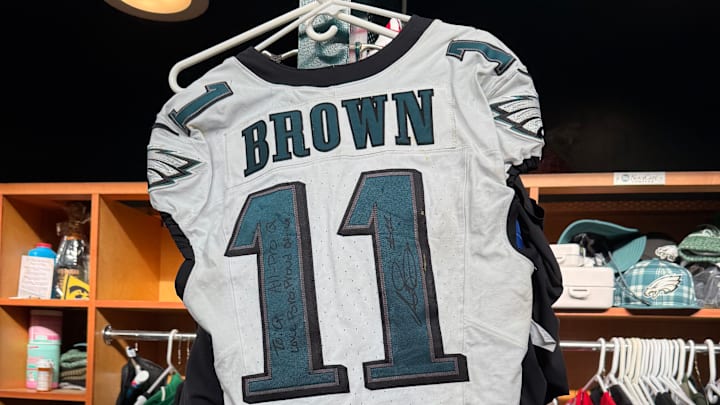 A.J. Brown gave a signed jersey to teammate and Eagles All-Pro Quinyon Mitchell after the season ended in a playoff loss to the 49ers.