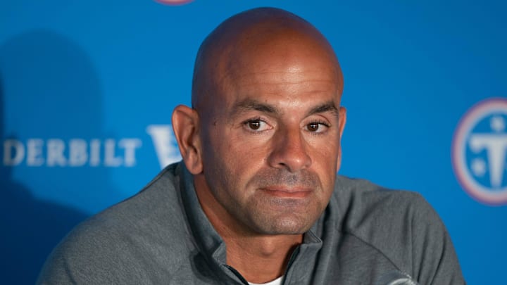 Tennessee Titans Coach Robert Saleh fields questions from the media at Vanderbilt Health Football Center Friday, April 24, 2026.