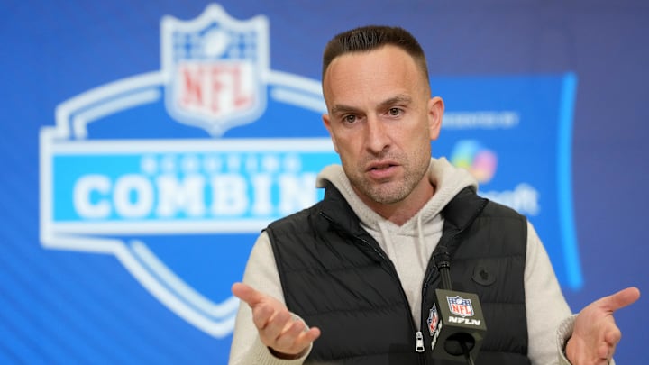 Miami Dolphins coach Jeff Hafley speaks at the NFL Scouting Combine at the Indiana Convention Center.