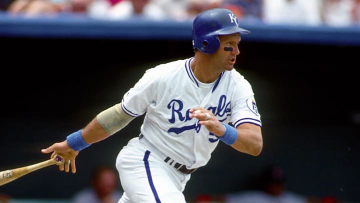 Kansas City Royals 1st baseman George Brett in action against the New York Yankees at Royals Stadium. 