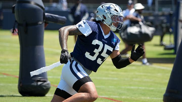 Dallas Cowboys linebacker Marist Liufau at training camp at River Ridge Playing Fields. Dallas Cowboys linebacker Marist Liufau at training camp at River Ridge Playing Fields.