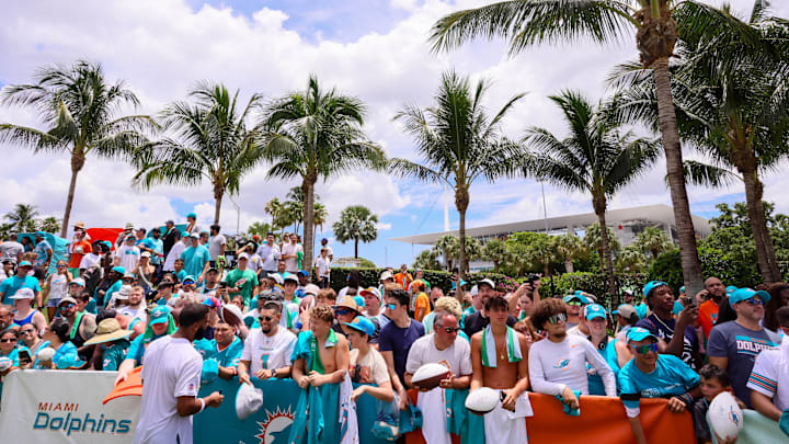 Fans watch the Miami Dolphins during training camp at Baptist Health Training Complex last summer.