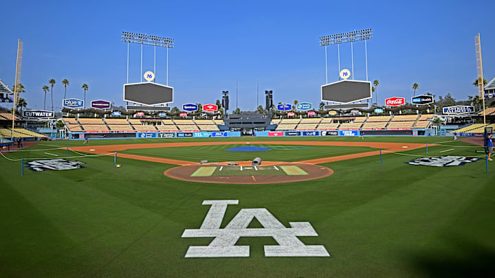 Oct 26, 2025; Los Angeles, CA, USA; General view of the field prior to workouts before game 3 of the World Series between the Los Angeles Dodgers and the Toronto Blue Jays at Dodger Stadium. Mandatory Credit: Jayne Kamin-Oncea-Imagn Images Oct 26, 2025; Los Angeles, CA, USA; General view of the field prior to workouts before game 3 of the World Series between the Los Angeles Dodgers and the Toronto Blue Jays at Dodger Stadium. Mandatory Credit: Jayne Kamin-Oncea-Imagn Images