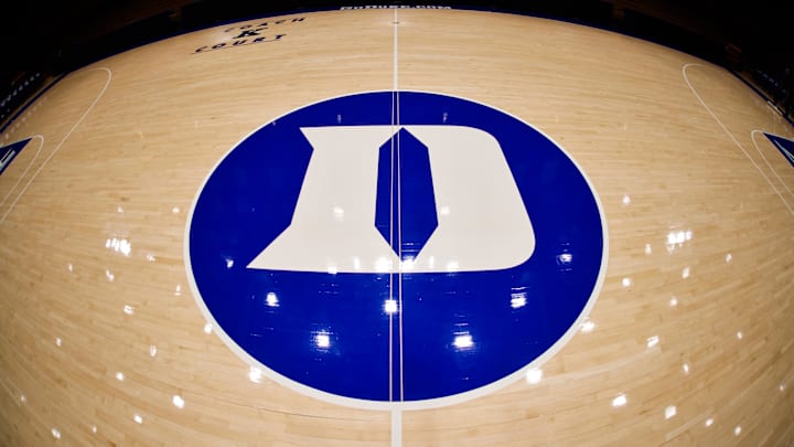 Oct 4, 2024; Durham, NC, USA; Duke Blue Devils center court logo before the Countdown to Craziness at Cameron Indoor Stadium. Mandatory Credit: Jaylynn Nash-Imagn Images Oct 4, 2024; Durham, NC, USA; Duke Blue Devils center court logo before the Countdown to Craziness at Cameron Indoor Stadium. Mandatory Credit: Jaylynn Nash-Imagn Images