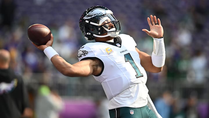 Philadelphia Eagles quarterback Jalen Hurts is a solid prop target in Week 10.