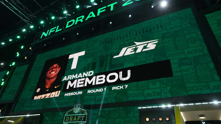 Apr 24, 2025; Green Bay, WI, USA; Missouri Tigers tackle Armand Membou is selected as the No.. 7 pick by the New York Jets during the NFL Draft at Lambeau Field. Mandatory Credit: Kirby Lee-Imagn Images
