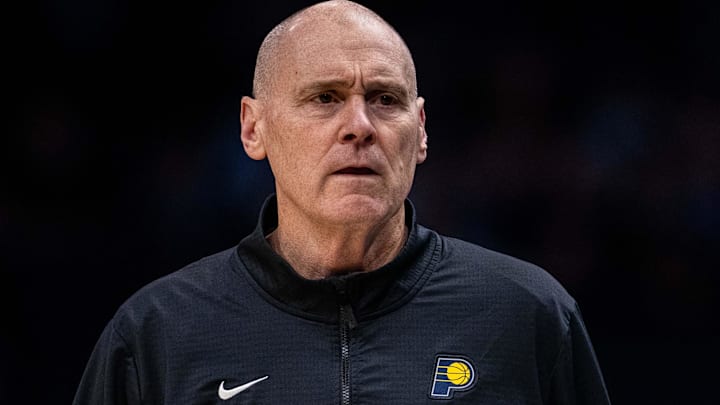 Nov 8, 2024; Charlotte, North Carolina, USA; Indiana Pacers head coach Rick Carlisle during the first quarter against the Charlotte Hornets at Spectrum Center. Mandatory Credit: Scott Kinser-Imagn Images