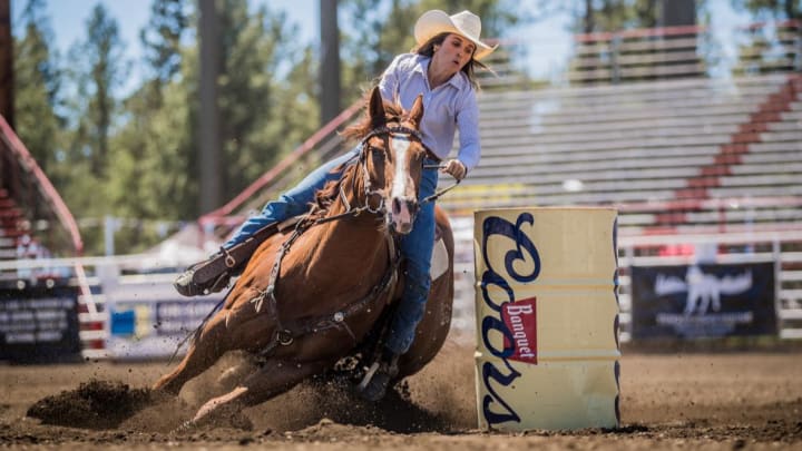 Barrel racer Tristan Parrish and her horse, Cappy, used a time of 17.25 seconds in slack to win the Crooked River Roundup in Prineville, Ore. 
