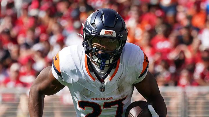 Denver Broncos running back J.K. Dobbins Denver Broncos running back J.K. Dobbins