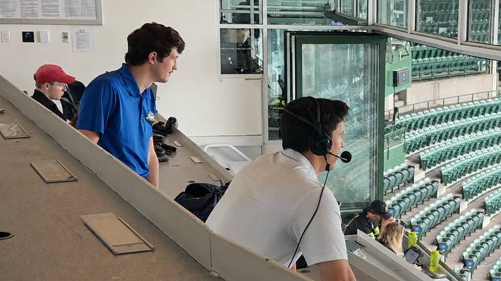 Biko Skalla and Josh Talevski, broadcasters for the Savannah Bananas and the Banana Ball league Biko Skalla and Josh Talevski, broadcasters for the Savannah Bananas and the Banana Ball league